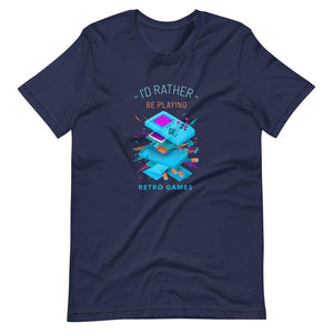 Retro Gaming Shirt - I'd Rather Be Playing Retro Games - Classic Device - Navy - Dubsnatch