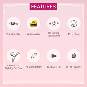 RGB Bluetooth 5.2 Cosplay Cat Headphones Mic Noise Canceling Features
