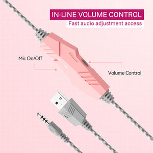 RGB Deer Ear Headset Microphone 3.5mm Jack USB In-Line Volume Control