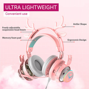 RGB Deer Ear Headset Microphone 3.5mm Jack USB Lightweight