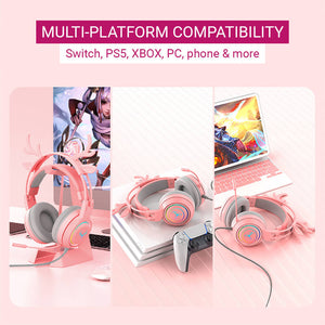 RGB Deer Ear Headset Microphone 3.5mm Jack USB Multi-Platform Compatibility