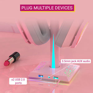 RGB Lighting Headset Stand USB 3.5mm Jack Multiple Devices