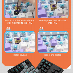 Slim Anime Mechanical Keyboard Hotswap White Backlight USB Customizable Keycaps Guide