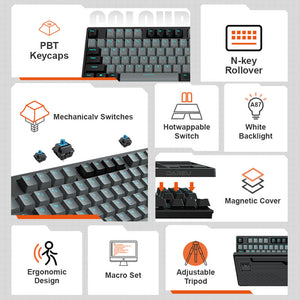 Slim Anime Mechanical Keyboard Hotswap White Backlight USB Features