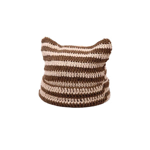 Striped Sweety Devil Horn Knit Beanie
