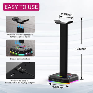 Triple USB 2.0 Headset Stand RGB Lighting Easy to Use