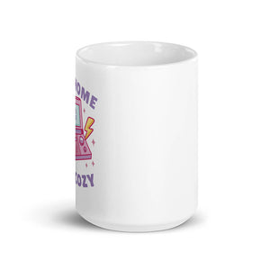 White Cute Cozy Gamer Console Quote Mug Cartoon Front 15oz
