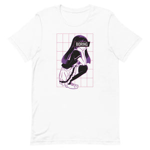 White Glitchy Bored Anime Schoolgirl Tee Asocial Classmate