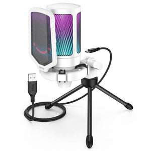 White Gradient RGB Cardioid Microphone Pop Filter Tripod USB
