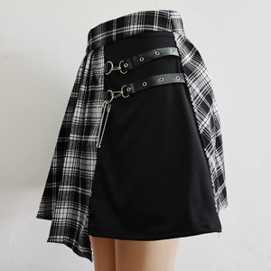 White High-Waist Punk Asymmetric Cutout Pleated Skirt Punk Left Side