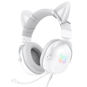 White Kitty Ear Headset Microphone LED 3.5mm Jack