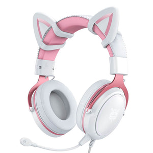 White Kitty Girl Headset Microphone 3.5mm Jack LED 7.1
