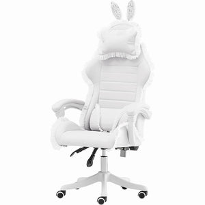 White Lace Removable Bunny Ear Gaming Chair Reclining Backrest