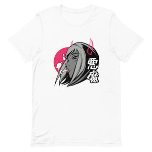 White Pretty Demon Horn Smoking Girl Shirt Blood Moon