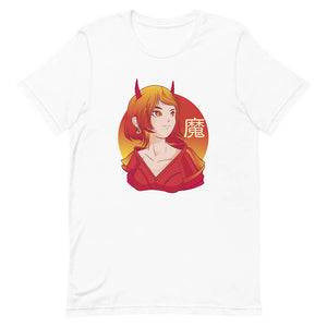 White Pretty Imp Horn Redhead Anime Girl Tee Hell
