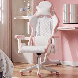 White Sweet Pastel Embroidery Gaming Chair Reclining Backrest Armrest