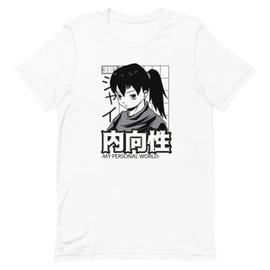 White Thinking Black Hair Ponytail Girl Shirt Inner World