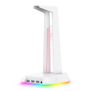 White Triple USB Headset Stand RGB 3.5mm Jack