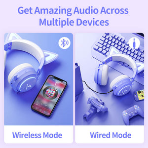 Wireless Cat Headset Microphone 7.1 RGB LED Compatibility