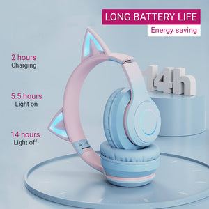 Wireless Gradient Cat Headset Microphone RGB Long Battery Life