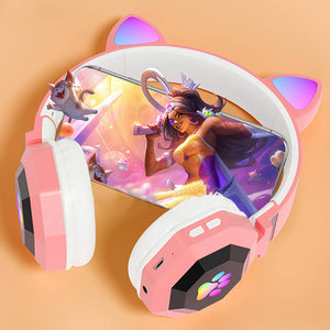 Wireless Neko Headphones Mic Kiddo RGB Gamer