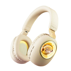 Beige Wireless Space Capsule Music Fox Headphones RGB LED Lights