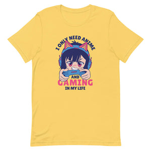 Yellow Blue Hair Playing Cartoonish Girl Shirt Kitty Headset