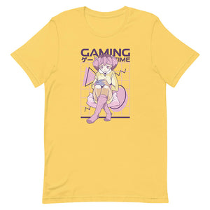 Yellow Casual Gaming Girl Time Shirt Playing Phone