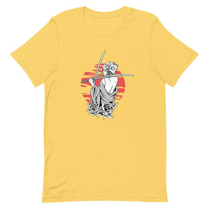 Yellow Double Katana Kitsune Cartoon Woman Shirt Japanese Style