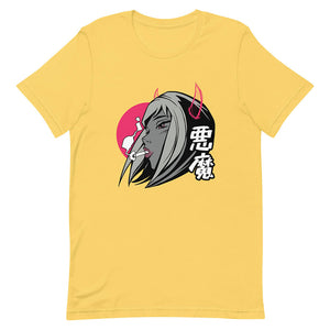 Yellow Pretty Demon Horn Smoking Girl Shirt Blood Moon