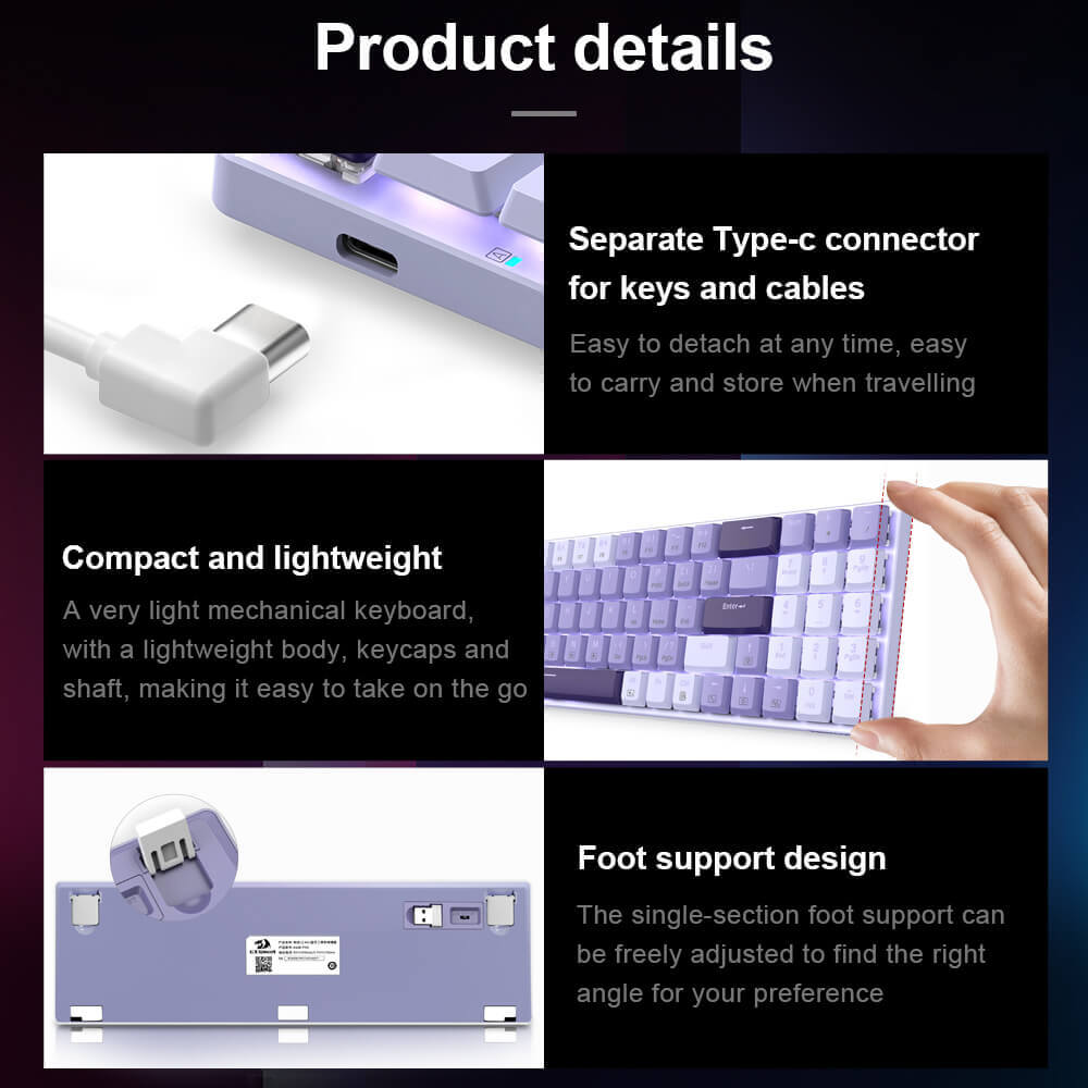 2.4GHz Wireless Slim Tri-Color Mechanical Keyboard LED Backlight Features