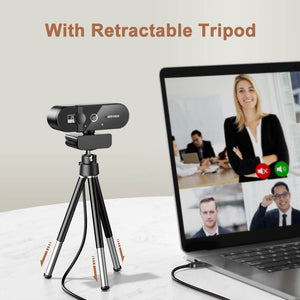 4K Webcam Mic 8 Megapixels Privacy Cover USB Retractable Tripod