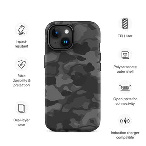 Black Infiltration Operation Camouflage Armor iPhone 15 Tough Case Features