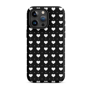 Black Lovely Minimalist Repeated Heart iPhone 15 Pro Max Tough Case