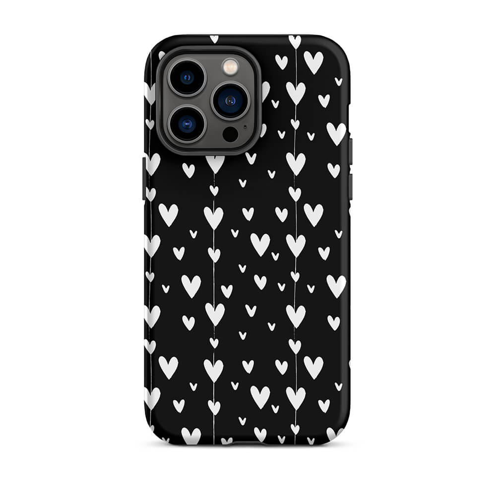 Black Minimalist Lovely Aesthetic Heart iPhone 14 Pro Max Tough Case