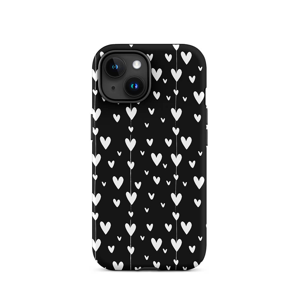 Black Minimalist Lovely Aesthetic Heart iPhone 15 14 Tough Case