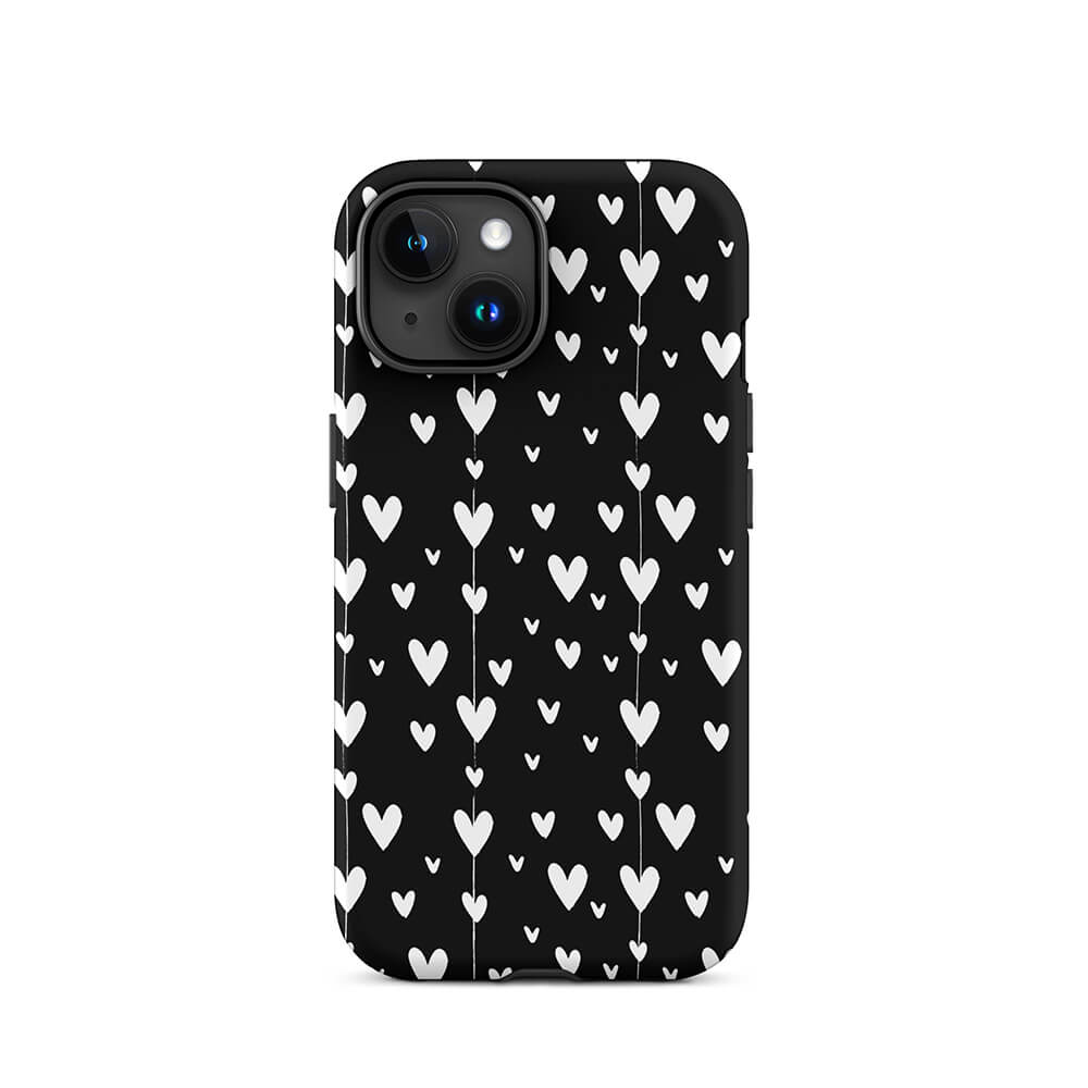 Black Minimalist Lovely Aesthetic Heart iPhone 15 Tough Case