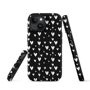 Black Minimalist Lovely Aesthetic Heart iPhone 15 Tough Case Picture