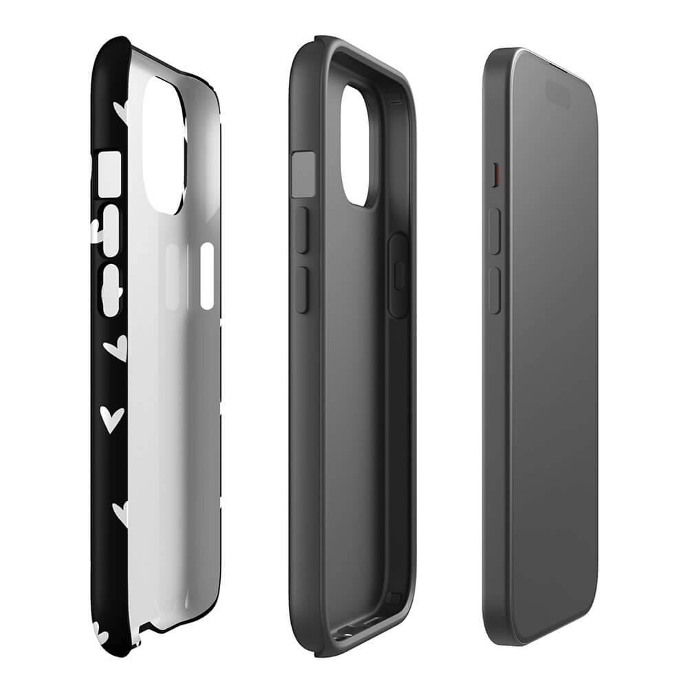 Black Minimalist Multi-Shape Heart iPhone 15 Tough Case Double-Layer