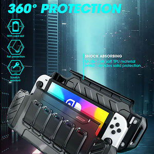 Black Nintendo Switch OLED Protective Case Card Storage 360° Robust Protection