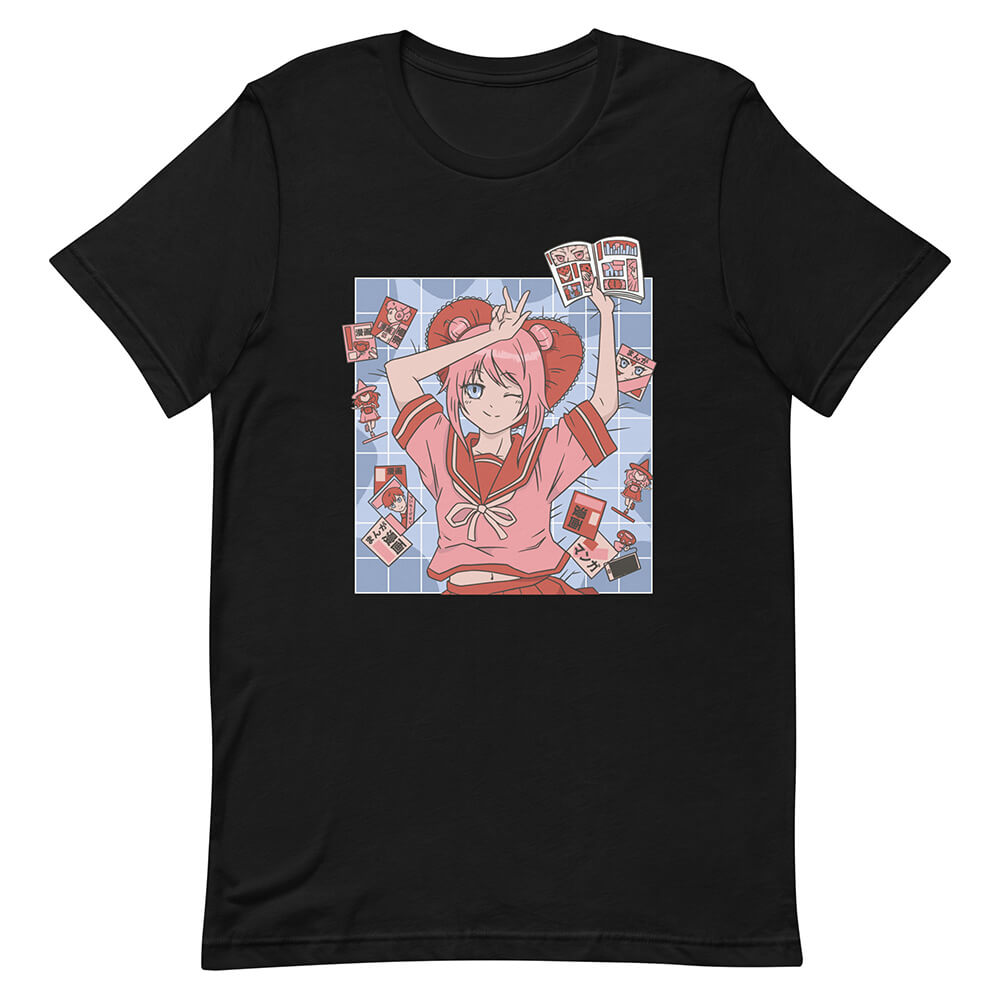 Black Pink Pom Pom Hair Girl Tee Blink Eye