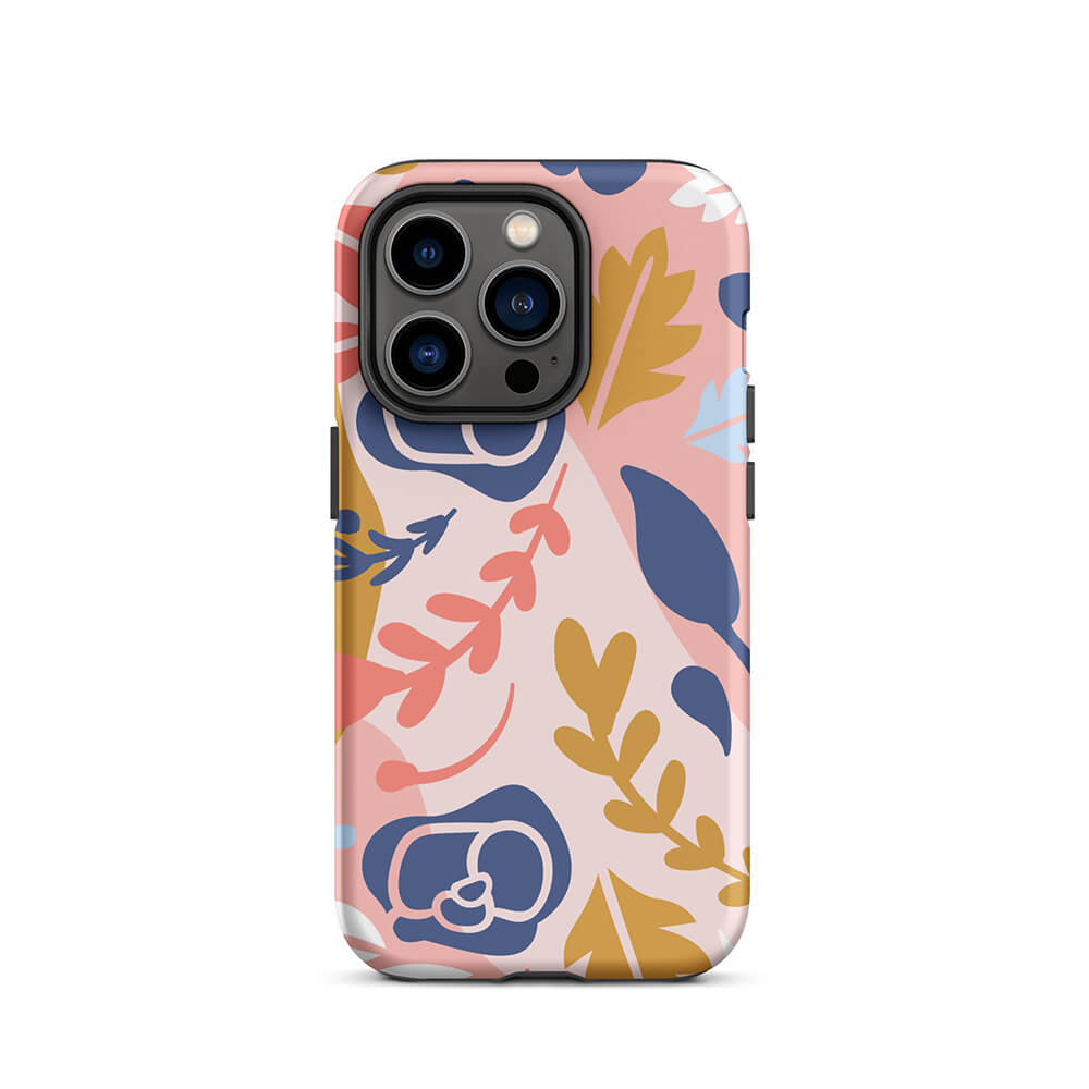 Pastel Floral Uneven Checkered Pattern iPhone 15 14 Rugged Case - Dubsnatch