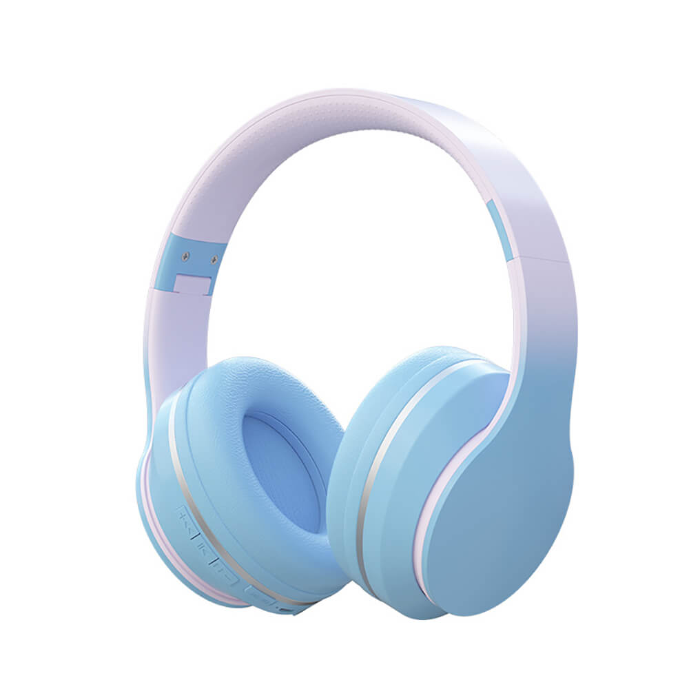 Blue Bluetooth 5.1 On-Ear Gradient Pastel Headphones Mic Stereo