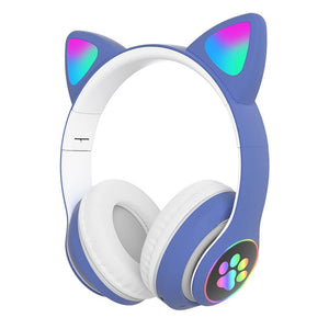 Blue Cat Ear Headphones Kawaii Wireless LED