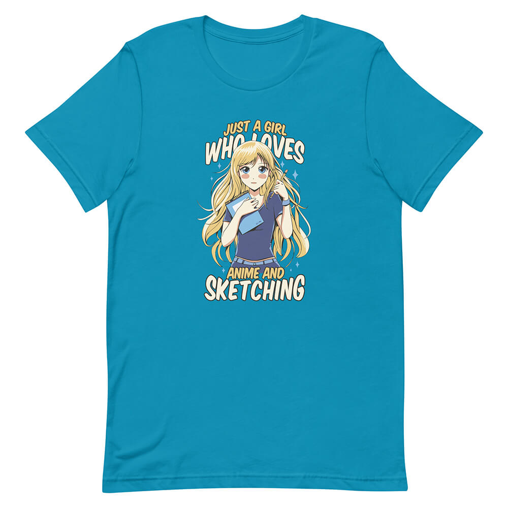 Blue Cute Long Blonde Hair Sketch Girl Tee Blush