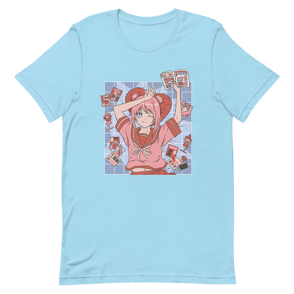 Blue Pink Pom Pom Hair Girl Tee Blink Eye