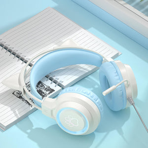 Blue RGB Pastel Feline Headset Microphone HiFi USB 3.5mm Jack
