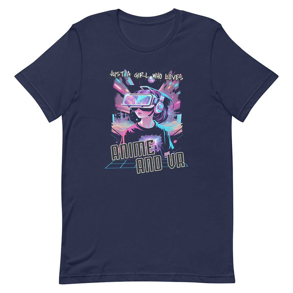 Blue Virtual Reality Purple Hair Anime Girl Tee Headset