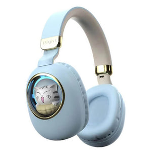 Blue Wireless Space Capsule Happy Cat Headphones RGB
