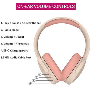 Bluetooth 5.1 Pastel Goth Headphones Mic Heavy Bass 3.5mm AUX On-Ear Volume Controls